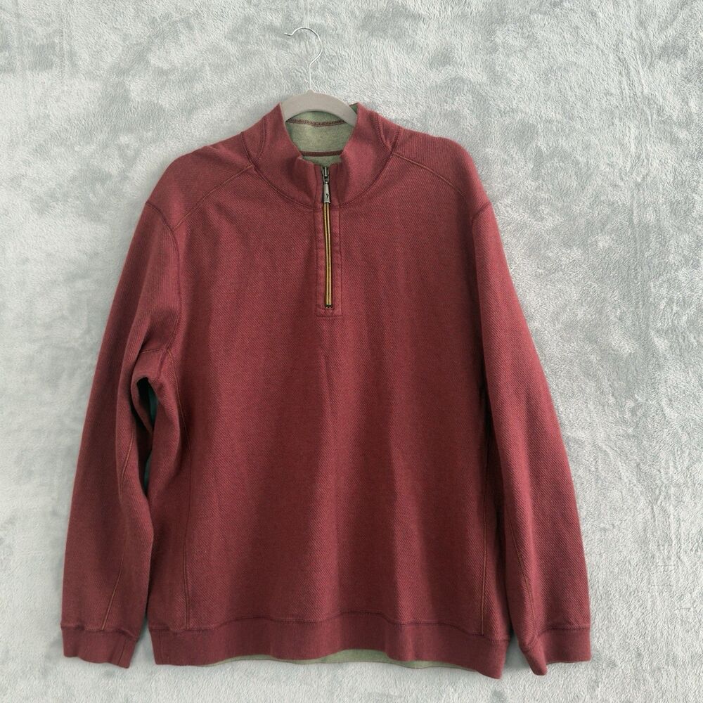 Tommy Bahama Flip Coast Reversible Pullover Mens XL Red Gray Half Zip
